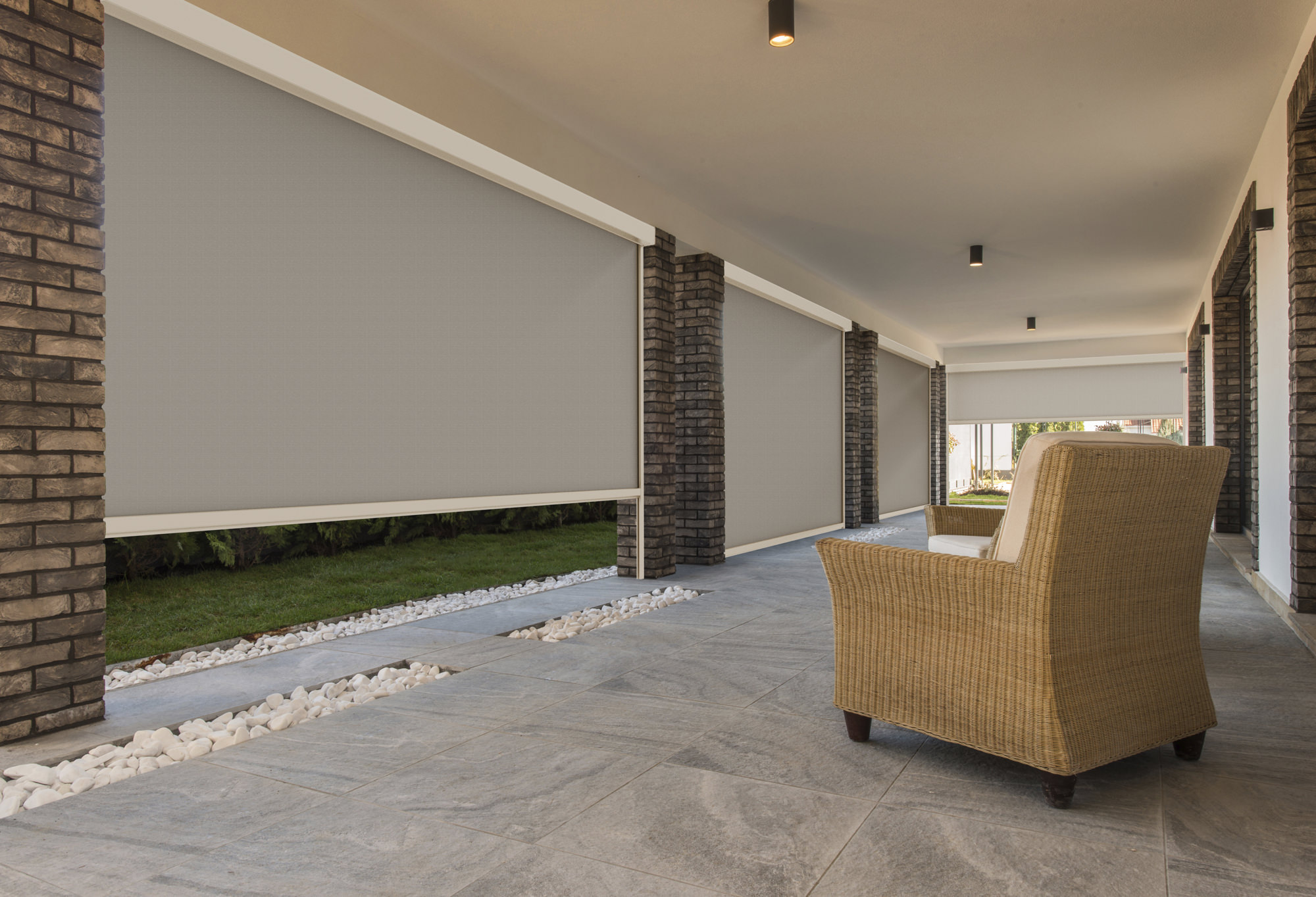 ZIP-MAX_1 Zip-Roll Retractable Shades are a cassette with a roll-up curtains designed to provide wind and rain protection. They are perfect for vertical openings in pergolas, patios, verandas and windows. Made in the USA for Maryland and Delaware homeowners and business.