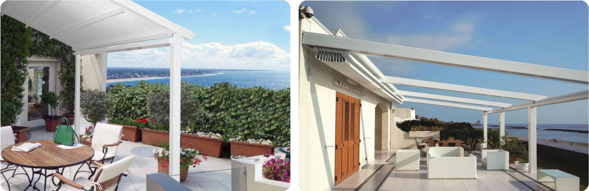 A Flute wall connected shade system is today’s modern waterproof solution for  outdoor residential and commercial social areas.