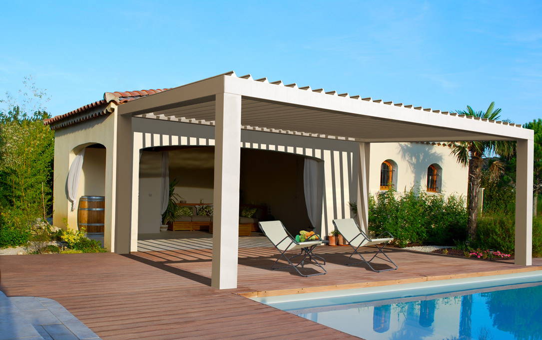 pergolouver6 Pergolouver provides a distinctive waterproof shading solution for those seeking outdoor luxury and protection. This versatile system, available as a self-standing or wall-connected structure, adjusts to control natural light and ventilation.