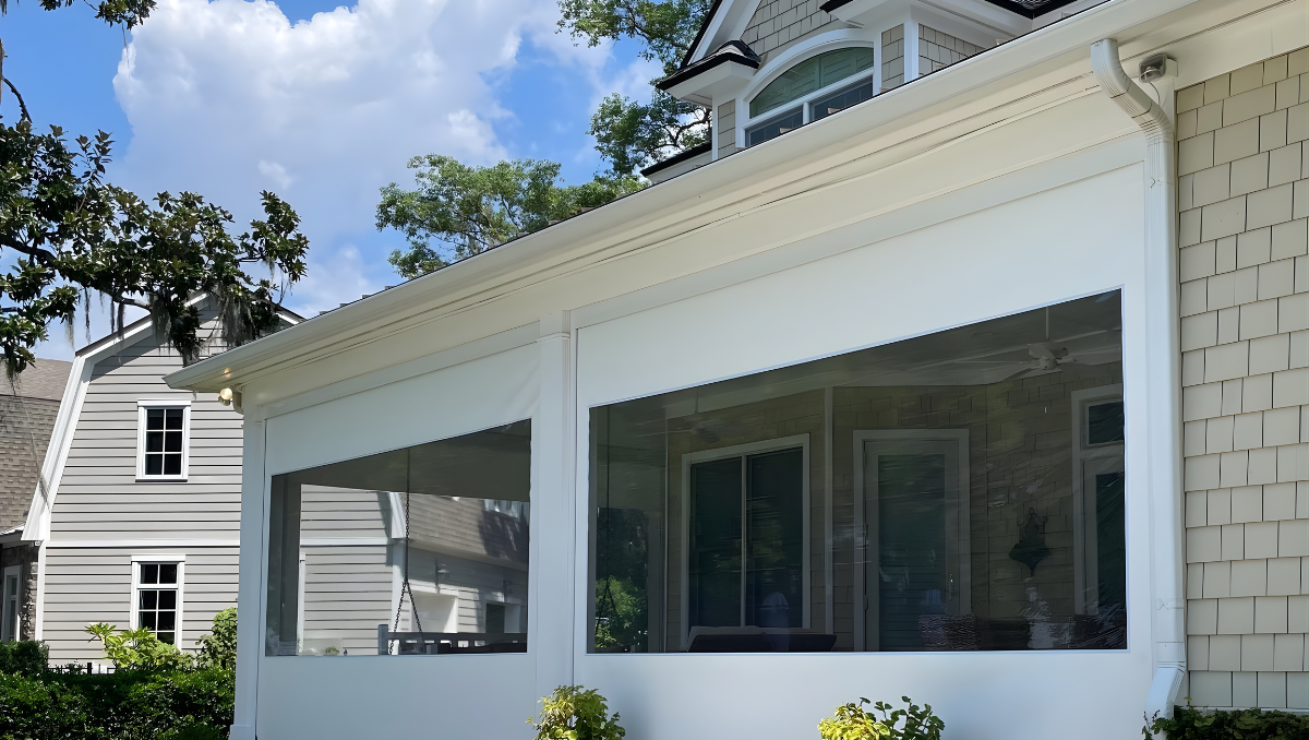 clear vinyl porch panels with waterfront view